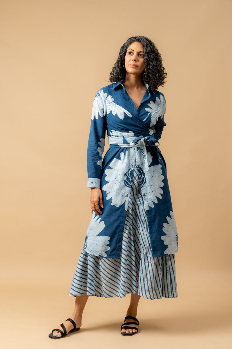 Thea batik flower dress by Doodlage in blue color for women in Singapore