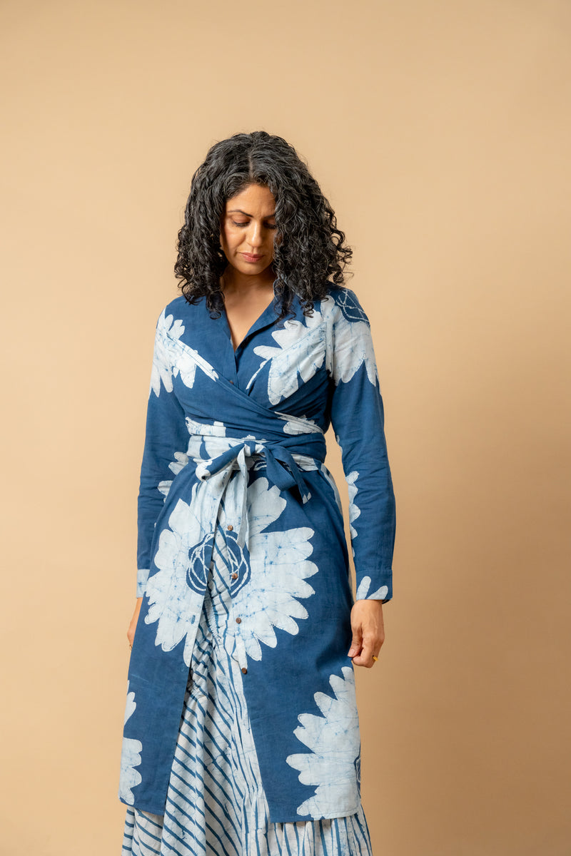 Thea batik flower dress by Doodlage in blue color for women in Singapore