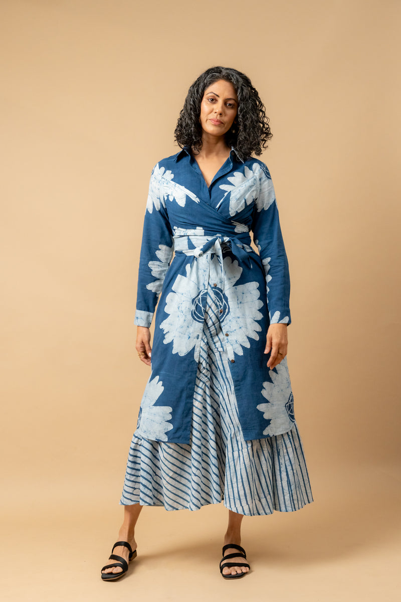 Thea batik flower dress by Doodlage in blue color for women in Singapore