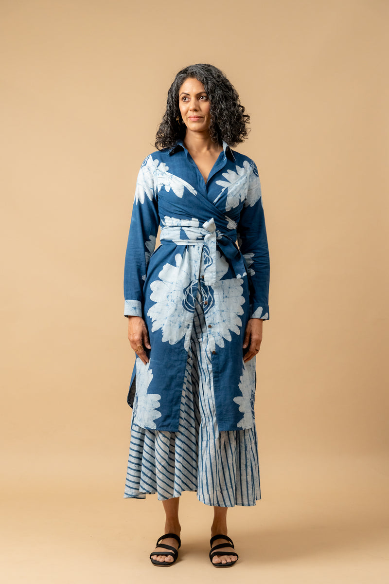Thea batik flower dress by Doodlage in blue color for women in Singapore
