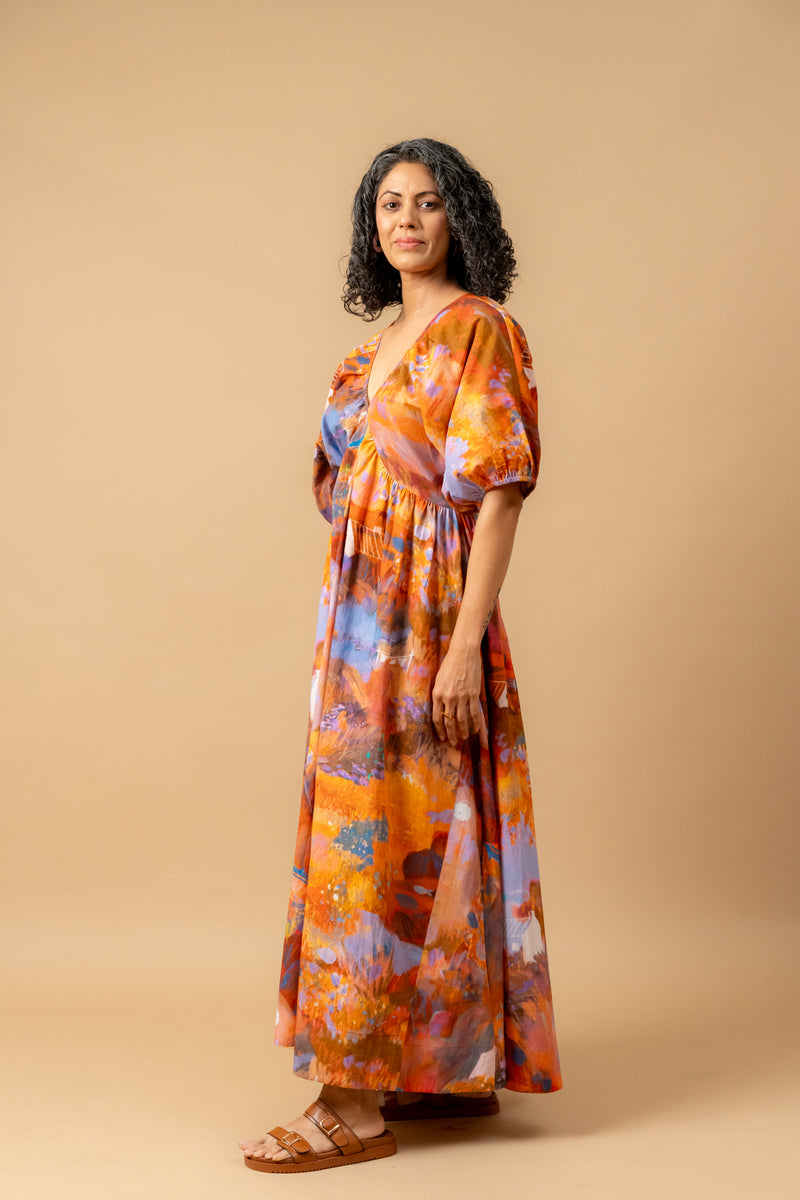 Dewbell printed dress organic cotton gauge by Doodlage in multi color for women in Singapore