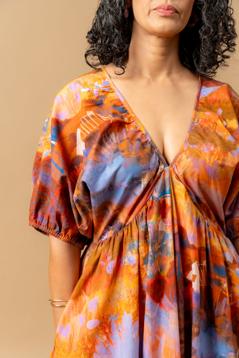Dewbell printed dress organic cotton gauge by Doodlage in multi color for women in Singapore
