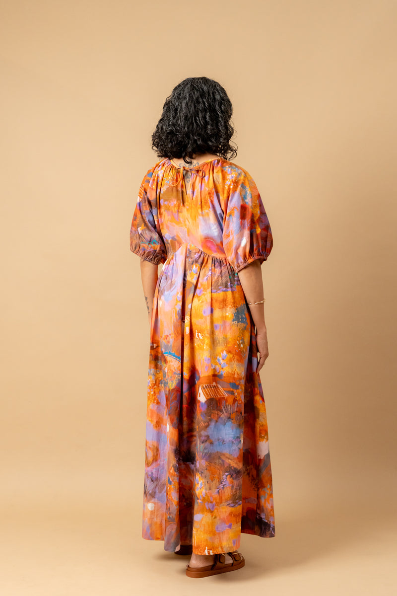 Dewbell printed dress organic cotton gauge by Doodlage in multi color for women in Singapore