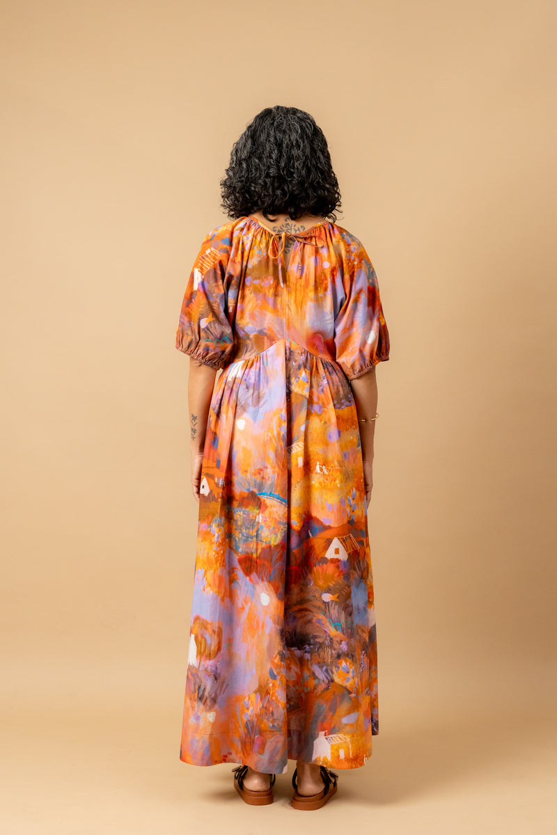 Dewbell printed dress organic cotton gauge by Doodlage in multi color for women in Singapore
