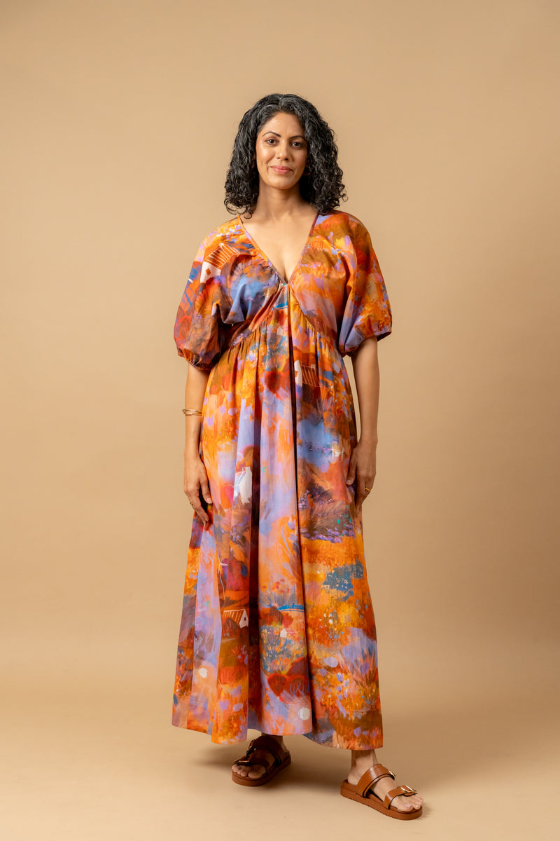 Dewbell printed dress organic cotton gauge by Doodlage in multi color for women in Singapore