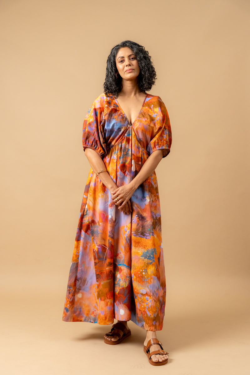 Dewbell printed dress organic cotton gauge by Doodlage in multi color for women in Singapore