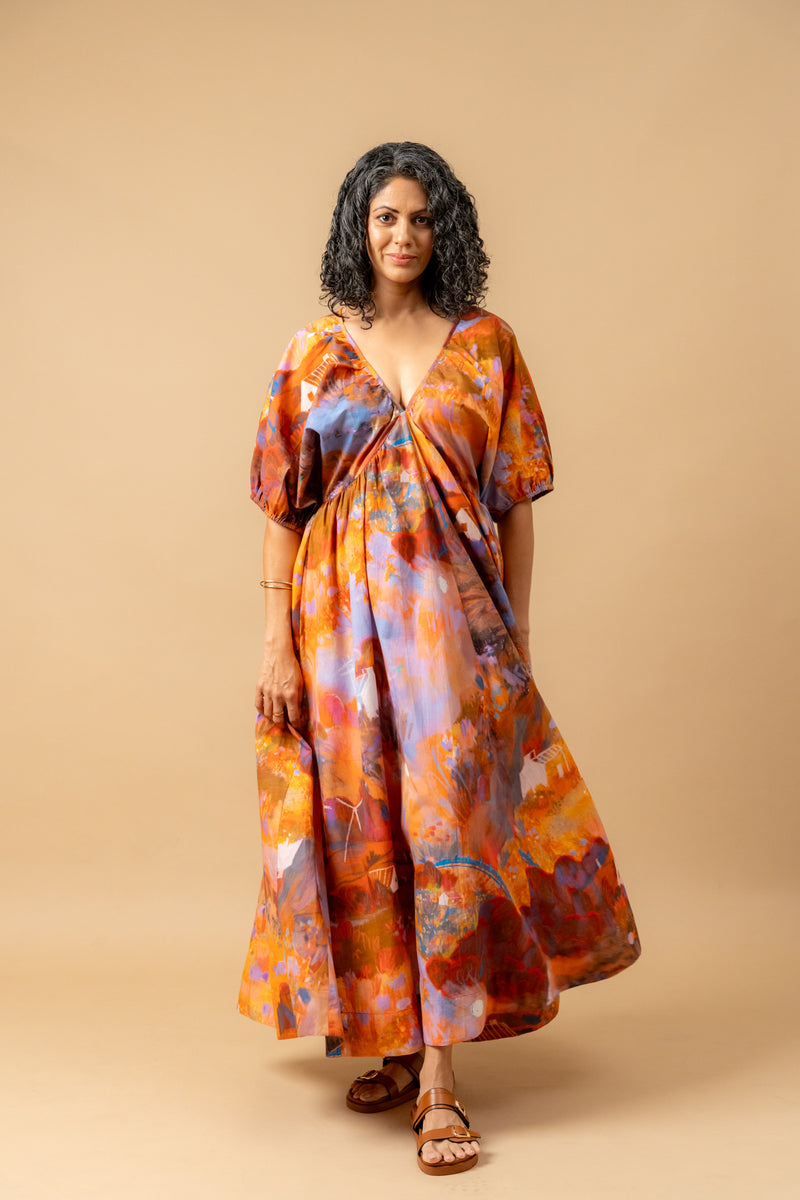 Dewbell printed dress organic cotton gauge by Doodlage in multi color for women in Singapore