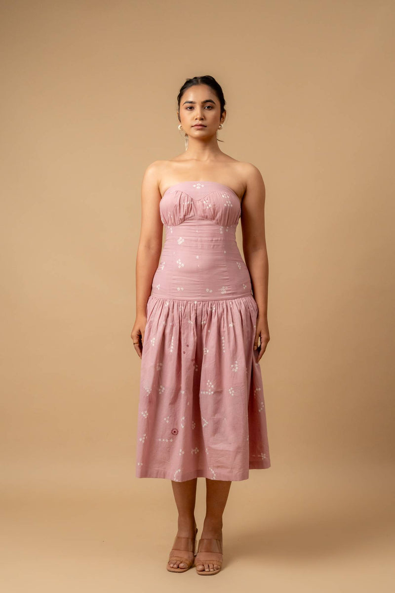 Bellblush bandhani dress by Doodlage in pink color for women in Singapore