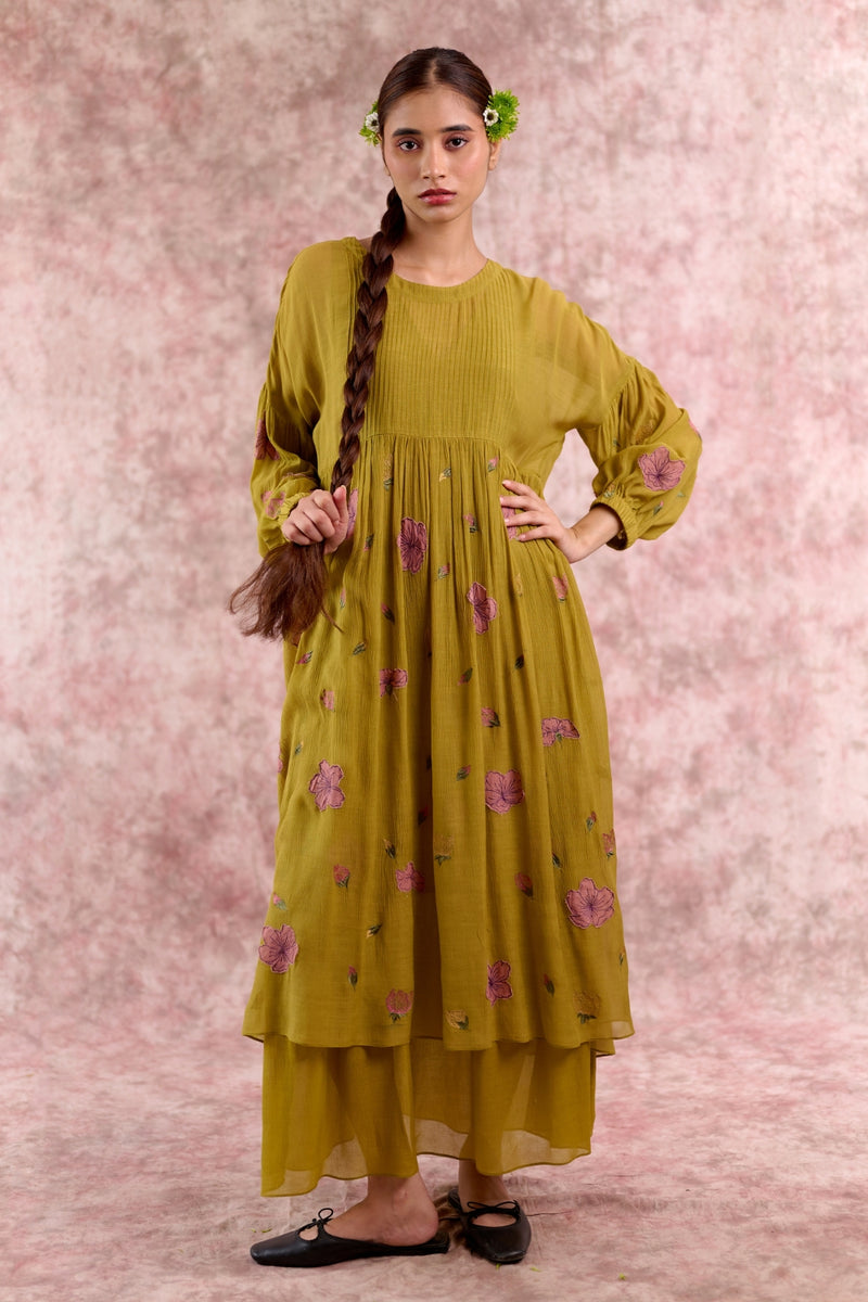 Vera Embroidered Dress cotton by Doodlage in green color for women in Singapore