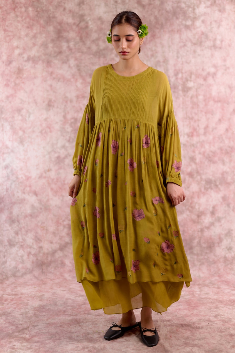 Vera Embroidered Dress cotton by Doodlage in green color for women in Singapore