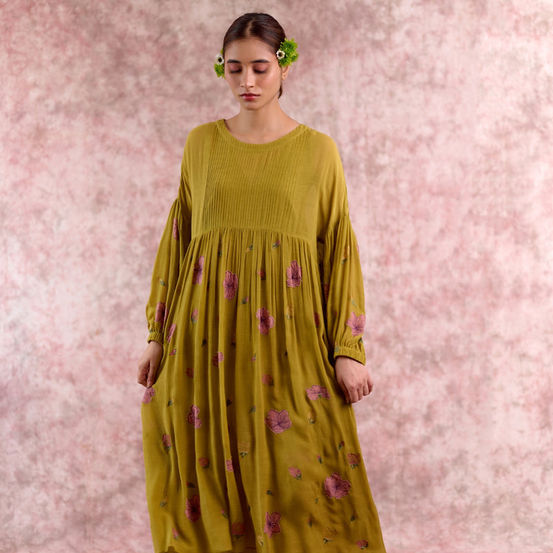 Vera Embroidered Dress cotton by Doodlage in green color for women in Singapore