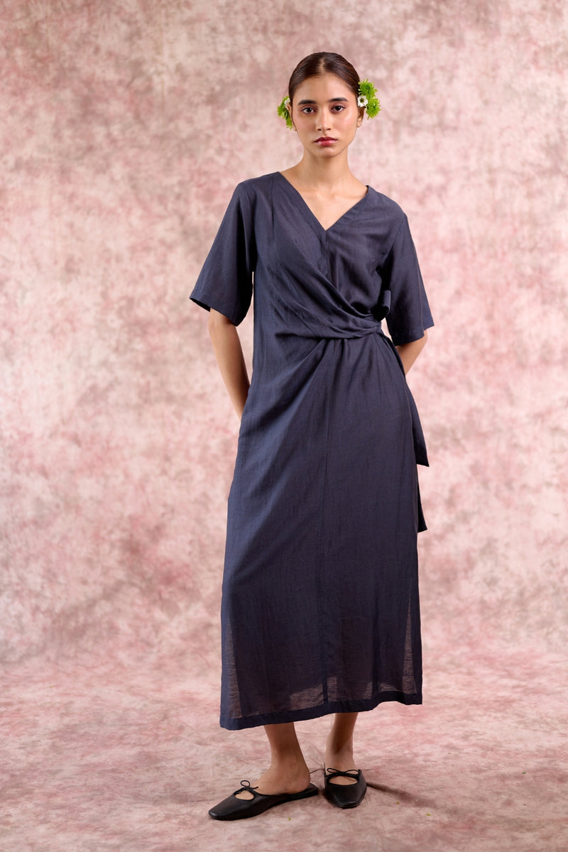 Eden Navy dress georgette by Doodlage in navy color for women in Singapore