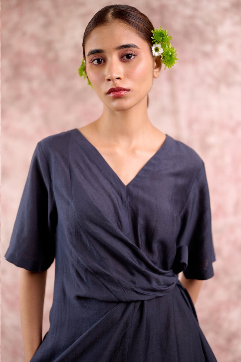 Eden Navy dress georgette by Doodlage in navy color for women in Singapore