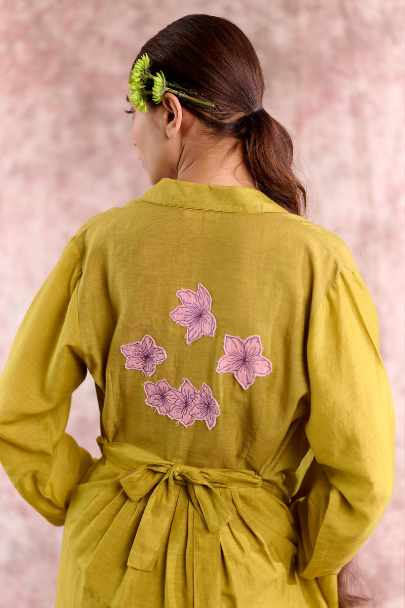 Carolle embroidered dress georgette by Doodlage in green color for women in Singapore