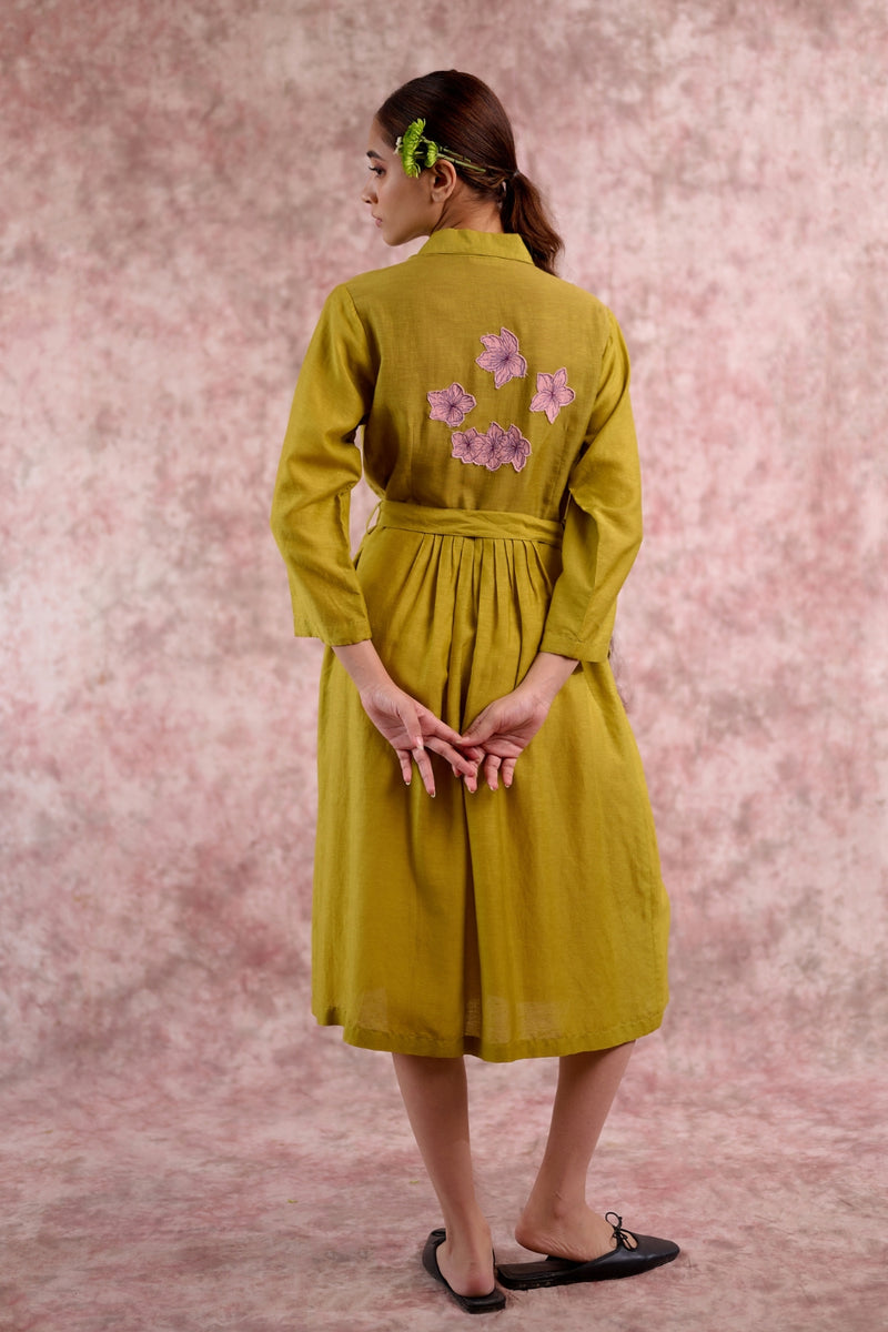Carolle embroidered dress georgette by Doodlage in green color for women in Singapore