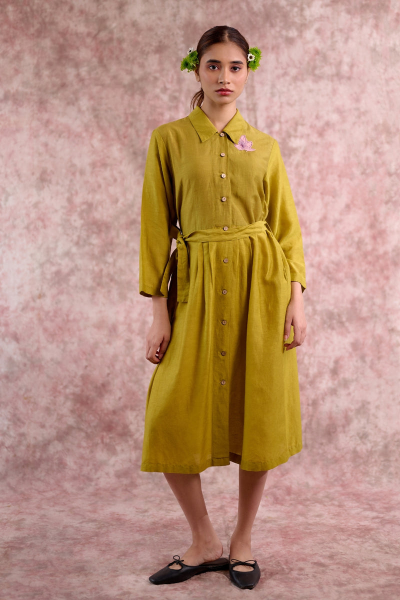 Carolle embroidered dress georgette by Doodlage in green color for women in Singapore