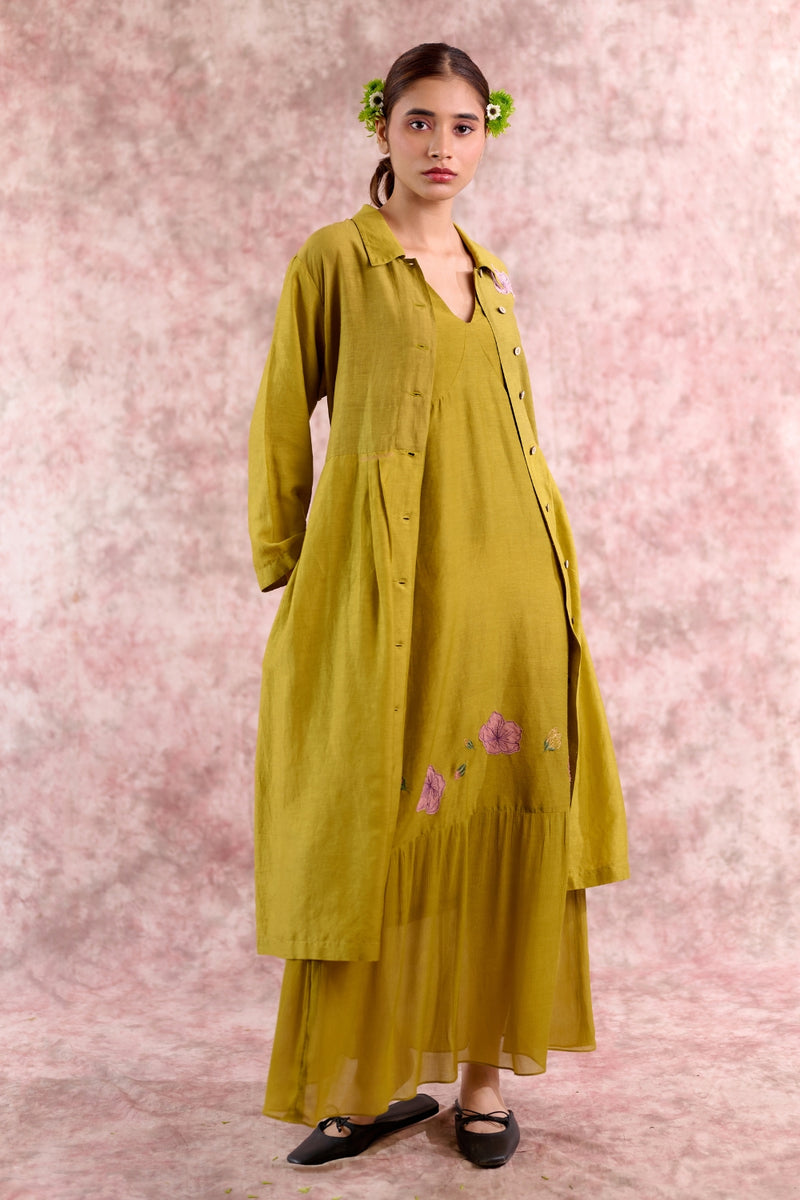 Carolle embroidered dress georgette by Doodlage in green color for women in Singapore