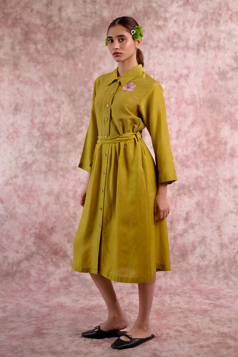 Carolle embroidered dress georgette by Doodlage in green color for women in Singapore