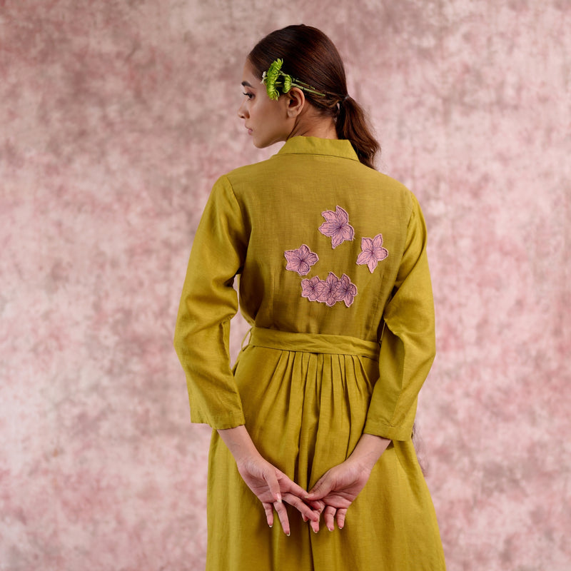 Carolle embroidered dress georgette by Doodlage in green color for women in Singapore