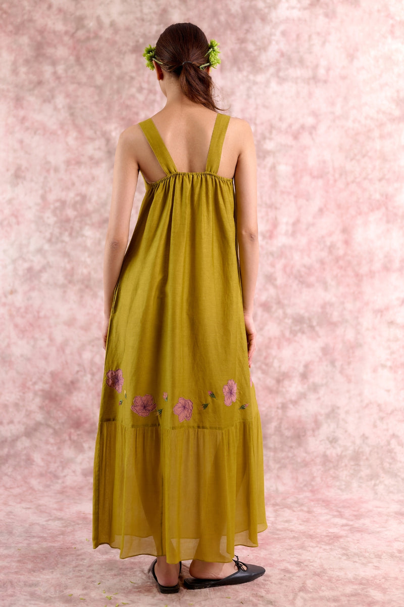 Iris Embroidered Dress georgette by Doodlage in green color for women in Singapore