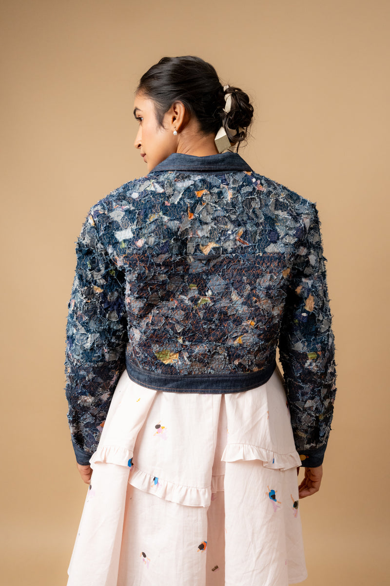 June denim textured jacket by Doodlage in navy color for women in Singapore