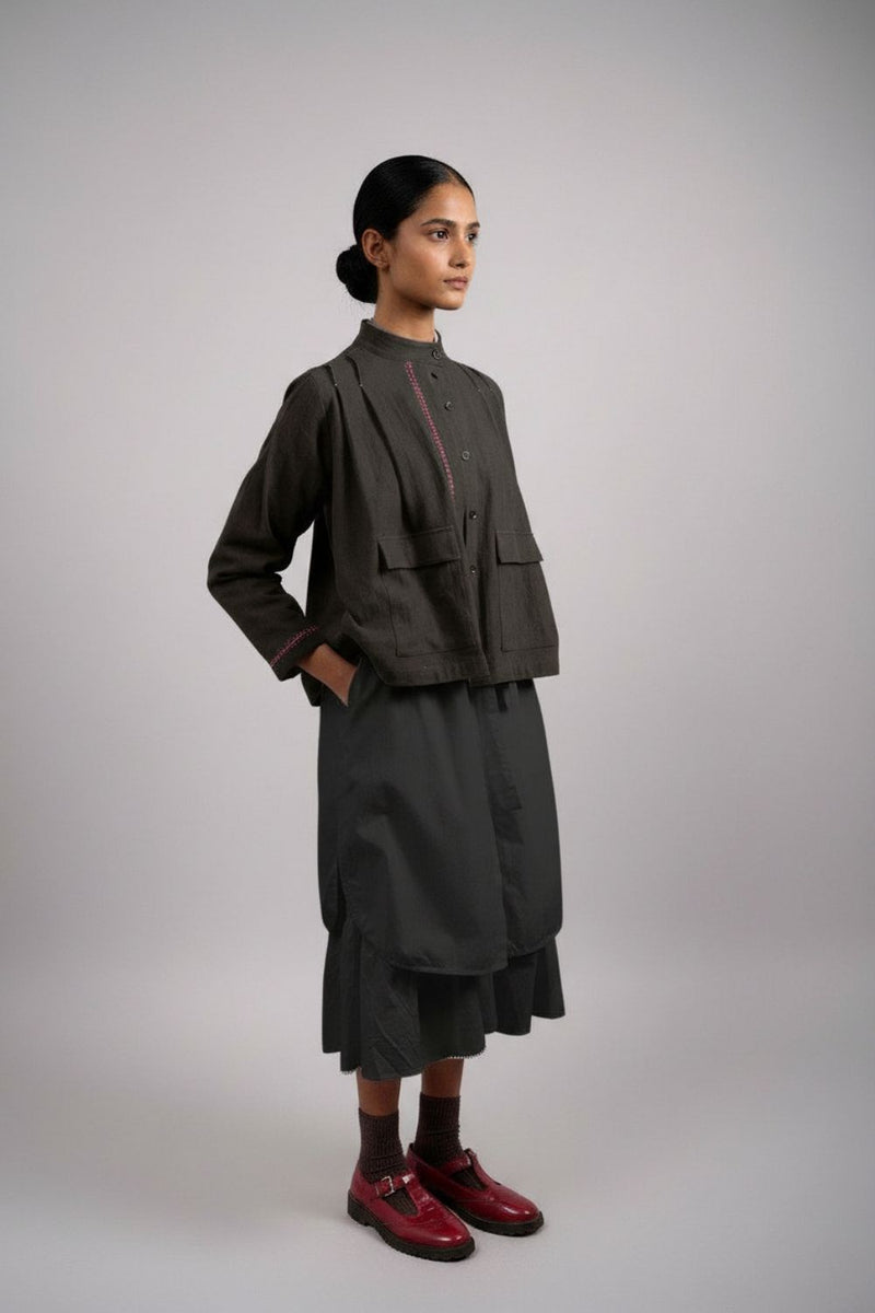 Varna Grey Jacket cotton by Doodlage in grey color for women in Singapore