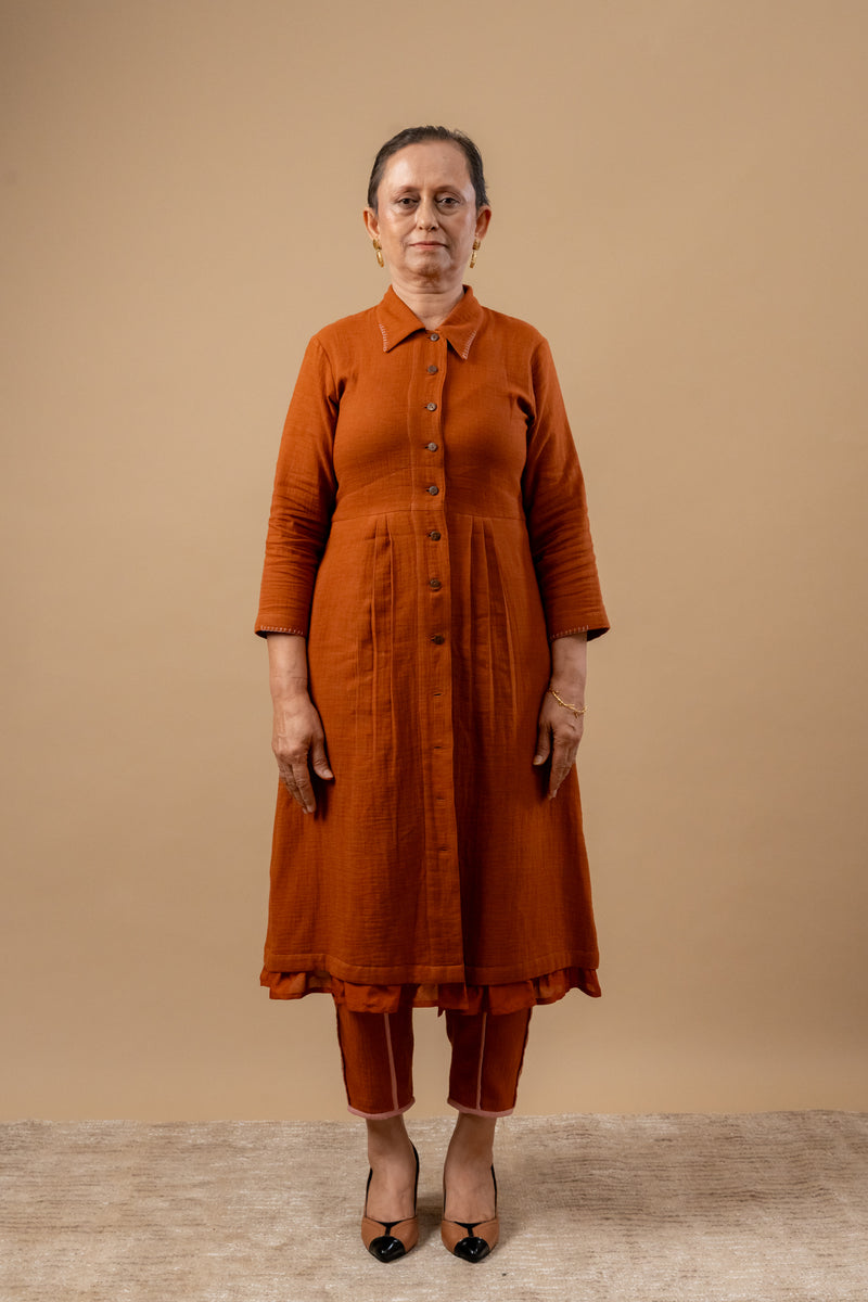 Carolle Pants organic cotton gauge by Doodlage in rust color for women in Singapore