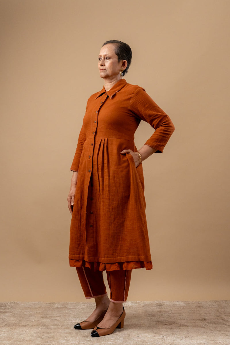 Carolle Pants organic cotton gauge by Doodlage in rust color for women in Singapore