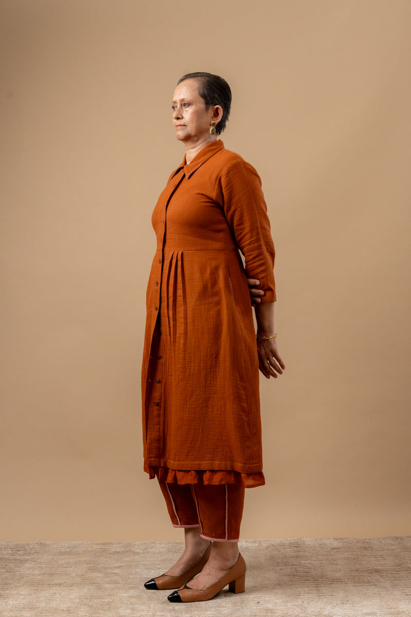 Carolle Pants organic cotton gauge by Doodlage in rust color for women in Singapore