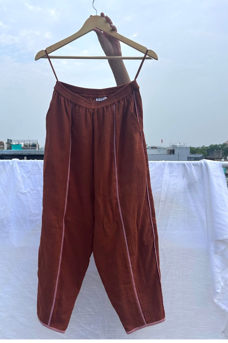 Carolle Pants organic cotton gauge by Doodlage in rust color for women in Singapore