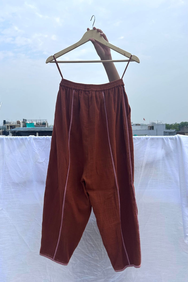 Carolle Pants organic cotton gauge by Doodlage in rust color for women in Singapore