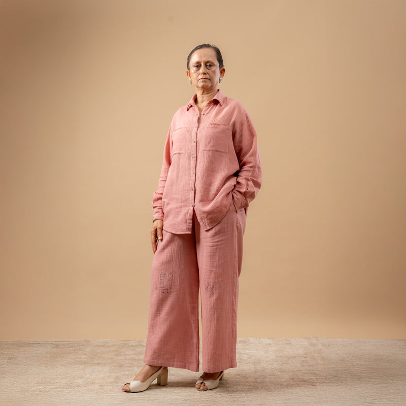 Firefly Flicker Pants organic cotton gauge by Doodlage in beige color for women in Singapore