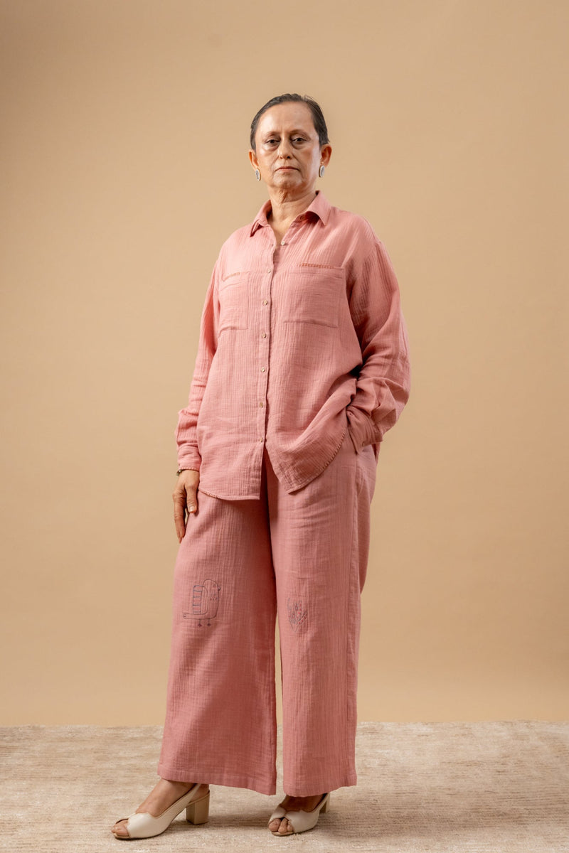Firefly Flicker Pants organic cotton gauge by Doodlage in beige color for women in Singapore