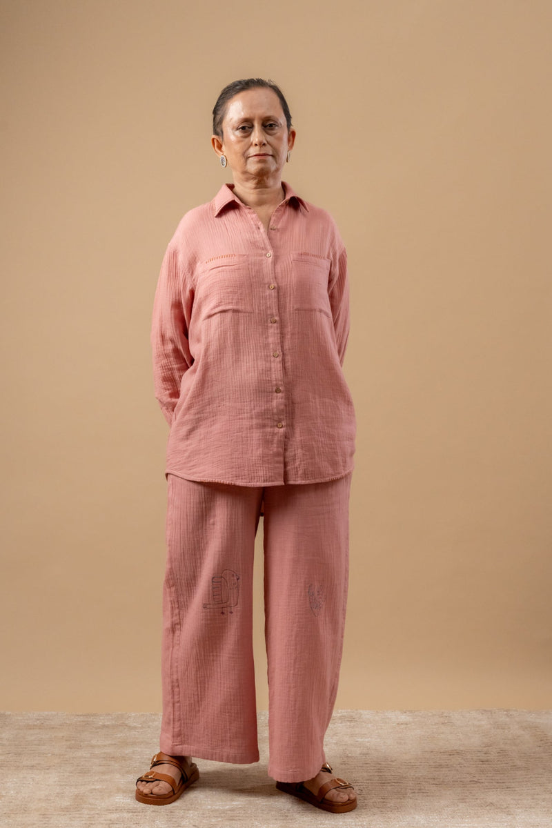 Carmen Pants organic cotton gauge by Doodlage in pink color for women in Singapore