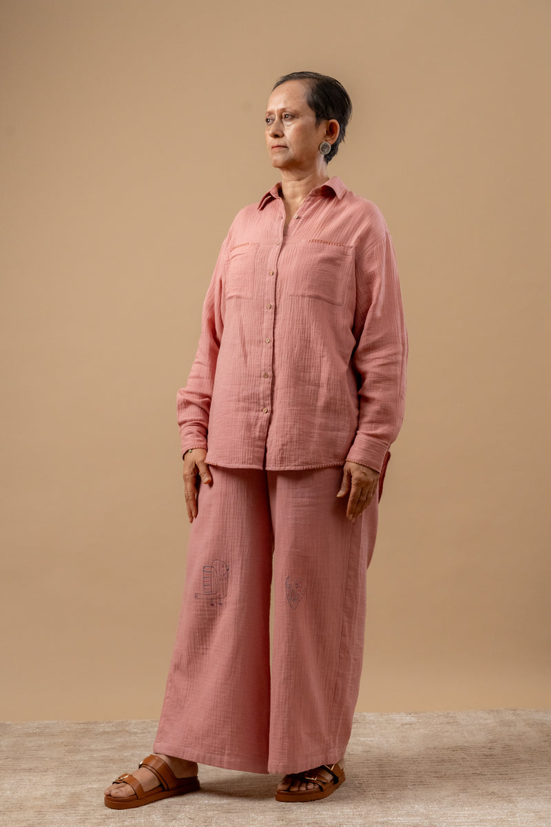Carmen Pants organic cotton gauge by Doodlage in pink color for women in Singapore