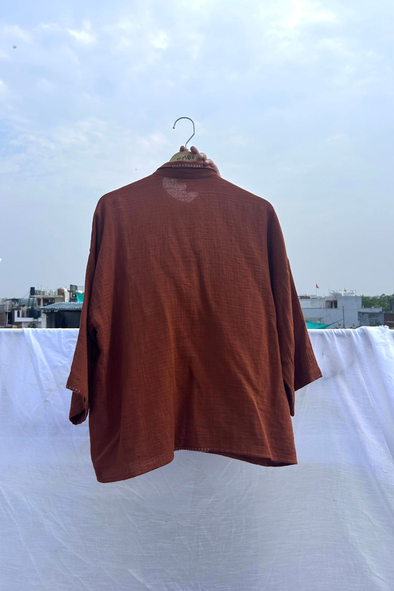 Shirin Oversized Shirt organic cotton gauge by Doodlage in rust color for women in Singapore