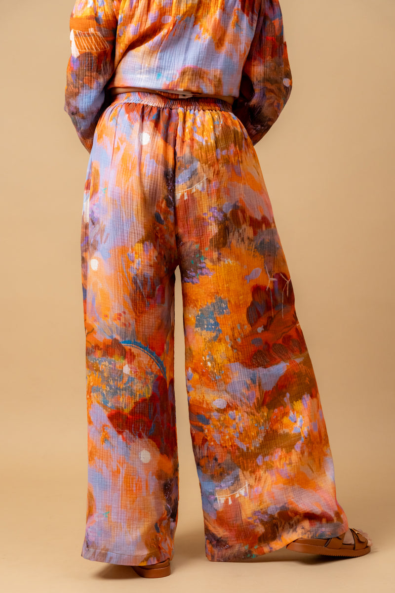 Firefly flicker printed pants organic cotton gauge by Doodlage in multi color for women in Singapore