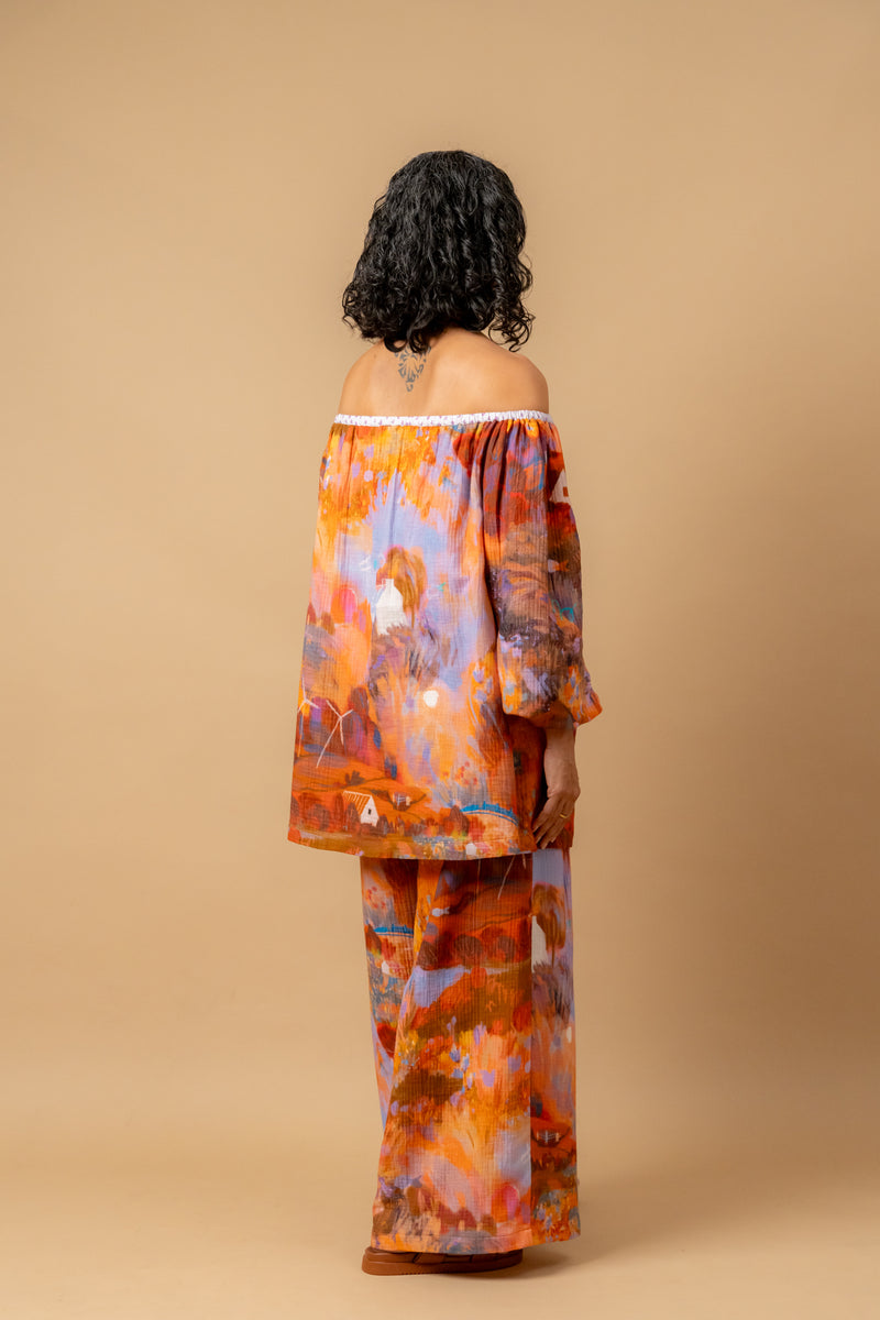 Firefly flicker printed pants organic cotton gauge by Doodlage in multi color for women in Singapore