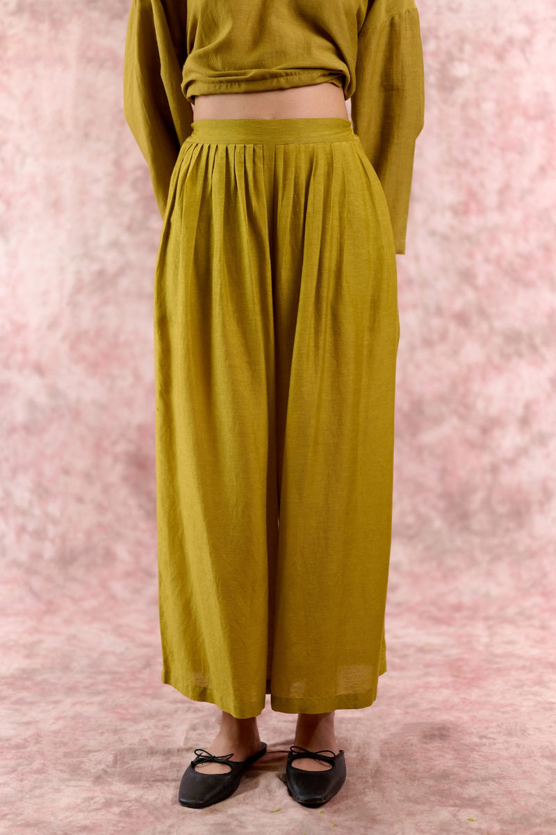 AURORA GREEN PANTS linen by Doodlage in green color for women in Singapore