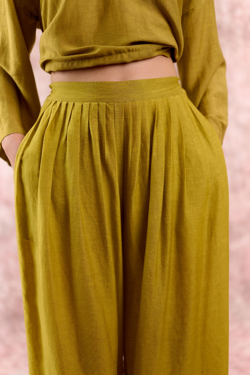 AURORA GREEN PANTS linen by Doodlage in green color for women in Singapore
