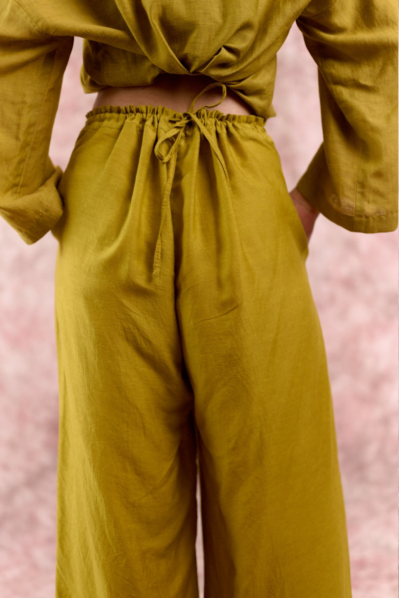 AURORA GREEN PANTS linen by Doodlage in green color for women in Singapore