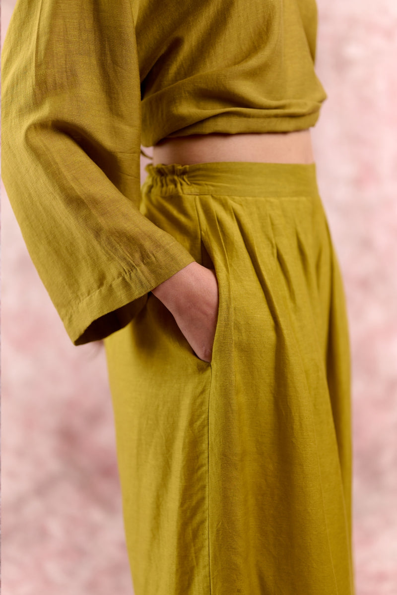 AURORA GREEN PANTS linen by Doodlage in green color for women in Singapore