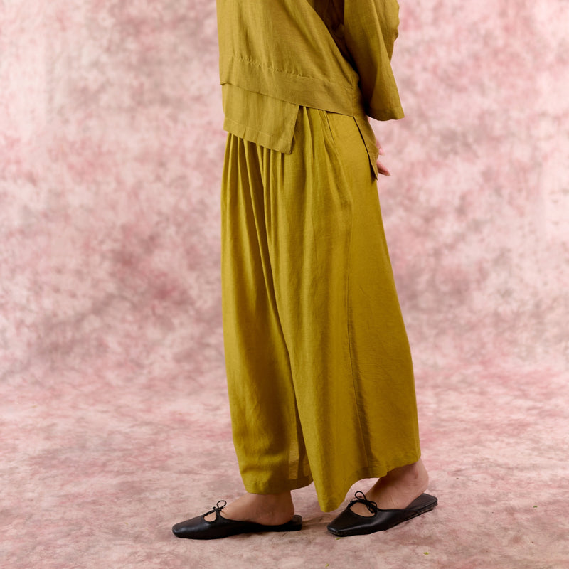 AURORA GREEN PANTS linen by Doodlage in green color for women in Singapore