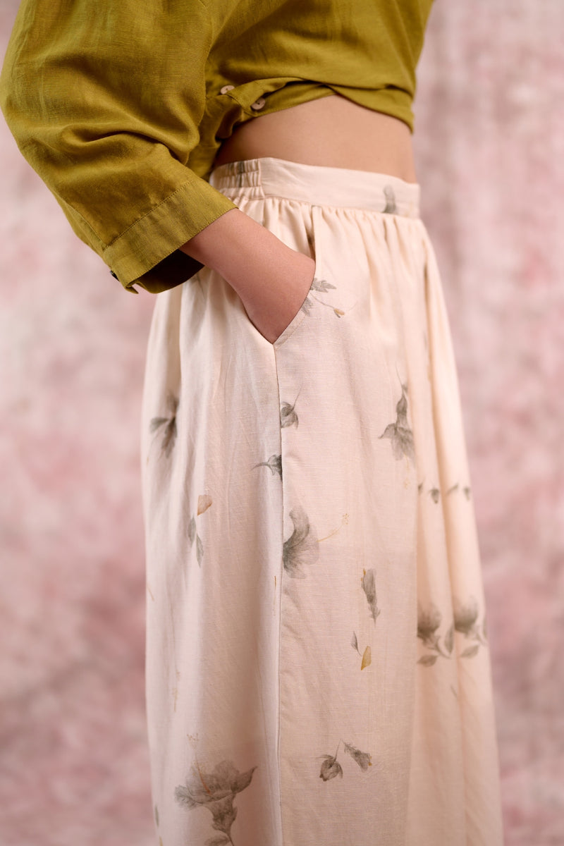 REHNO BEIGE PANTS georgette by Doodlage in beige color for women in Singapore