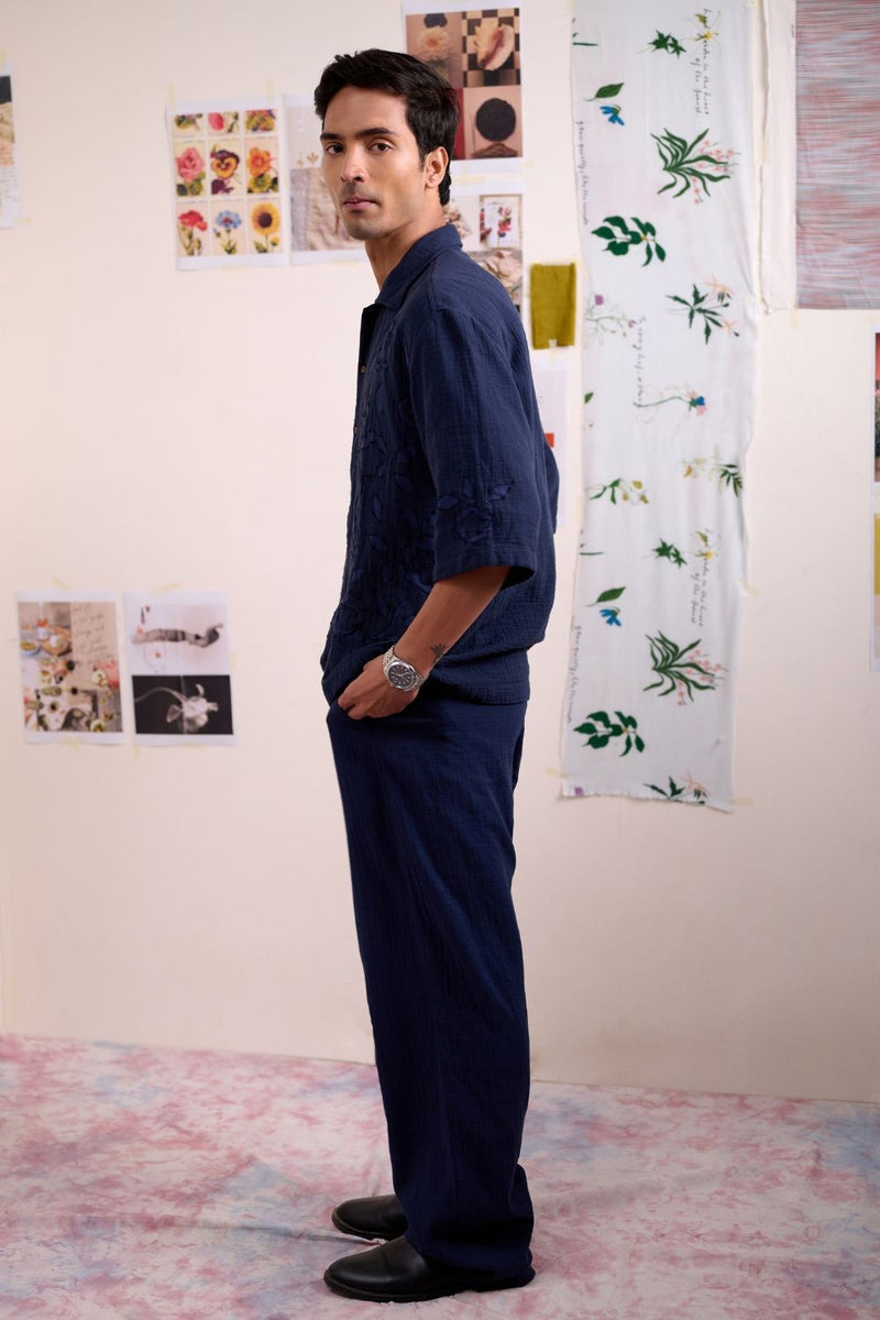 REGEN NAVY PANTS linen by Doodlage for women in Singapore