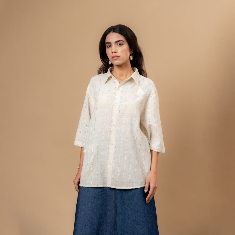 Vivianne Unisex Shirt by Doodlage in beige color for women in Singapore