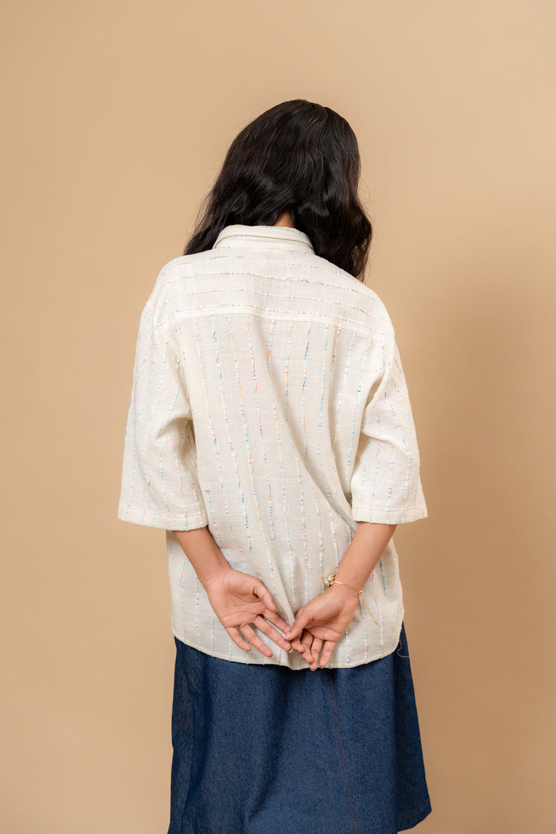 Vivianne Unisex Shirt by Doodlage in beige color for women in Singapore