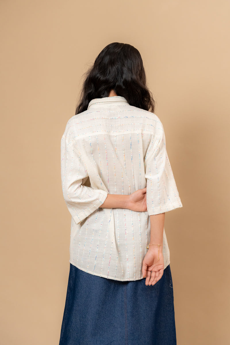 Vivianne Unisex Shirt by Doodlage in beige color for women in Singapore