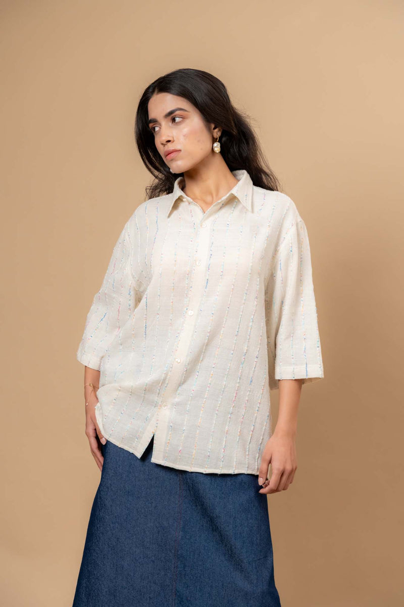 Vivianne Unisex Shirt by Doodlage in beige color for women in Singapore