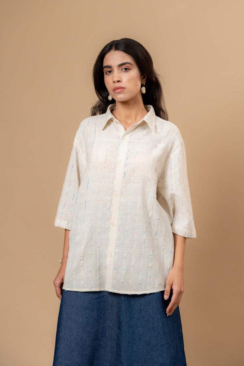 Vivianne Unisex Shirt by Doodlage in beige color for women in Singapore